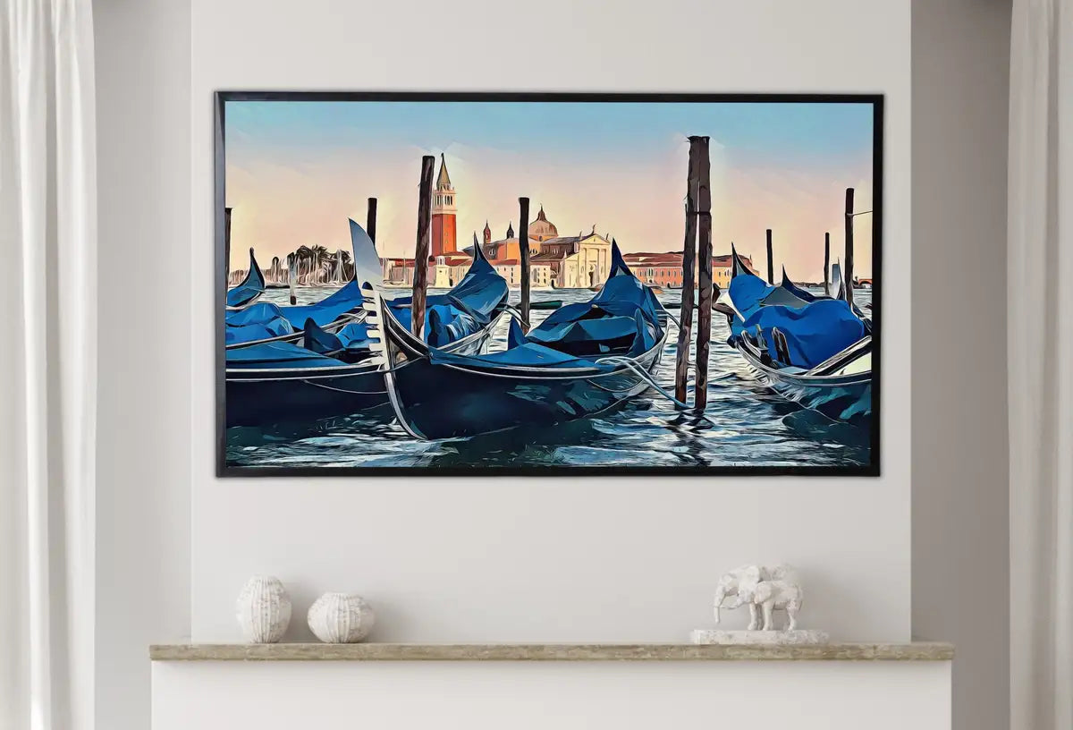 Detail view of artwork from Venice Gondolas Digital Painting Frame TV Art. Venice Italy Wall Art Frame TV Art 4K Digital Download, Art for Tv, Colorful Art for Frame TV. (variation 2)