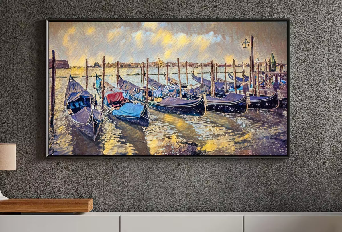 Venice Gondolas on Canal Landscape Painting, Frame TV Art , Digital Art for Tv, Colorful Art for Frame TV – Frame TV  Art