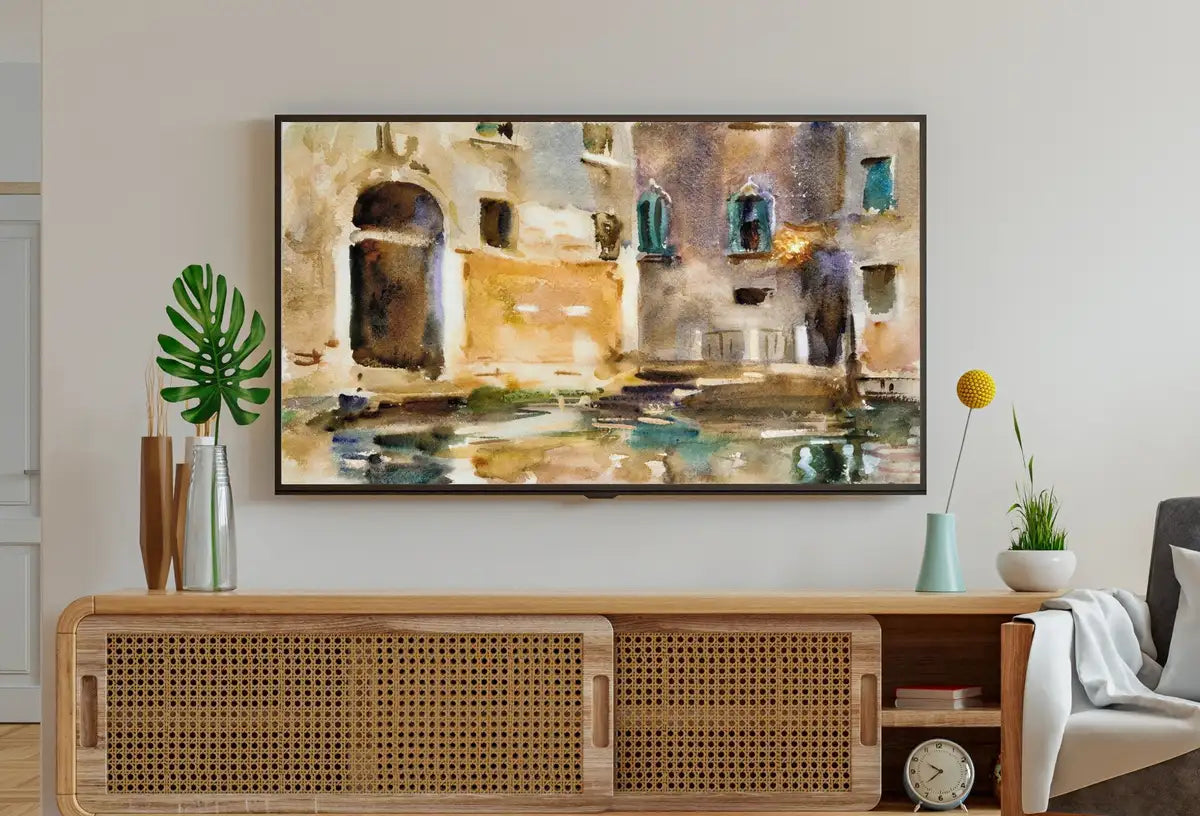 Detail view of artwork from Venice Italy Wall Art, Enhanced Vintage Italy Painting, City Landscape Frame TV Art. Digital Download, Art for Tv, Colorful Art for Frame TV. (variation 2)