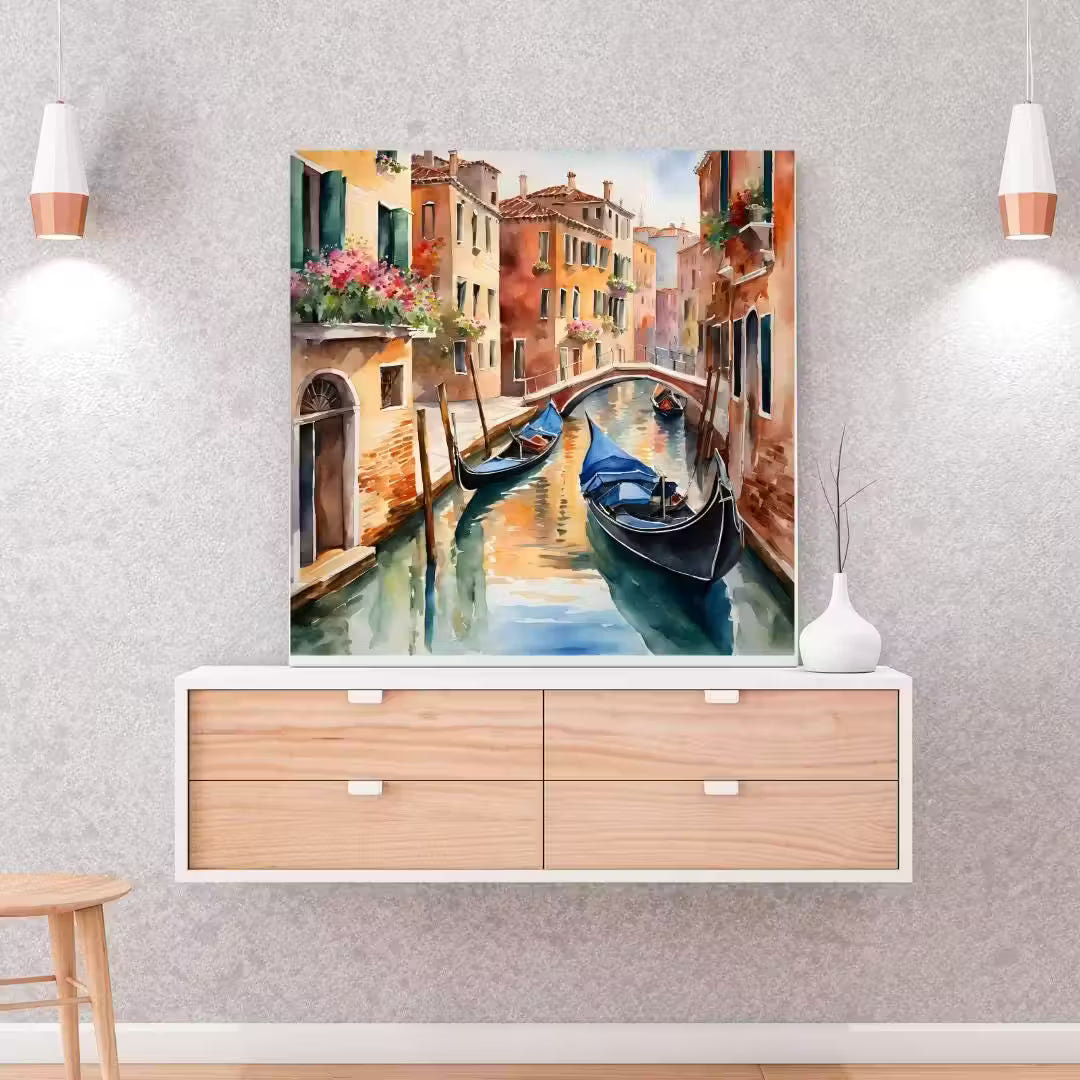 Venice Wall Art I Italy Printable Canal Home Decor I Gondola Painting  – Printable Wall Art