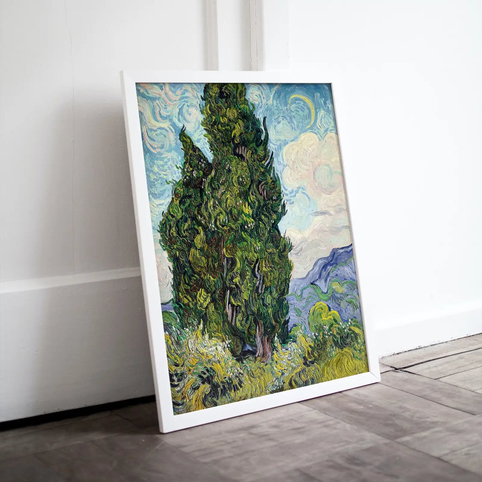 Impression des cyprès de Vincent van Gogh : Une œuvre d’art printanière. Téléchargement instantané pour une décoration murale vintage.