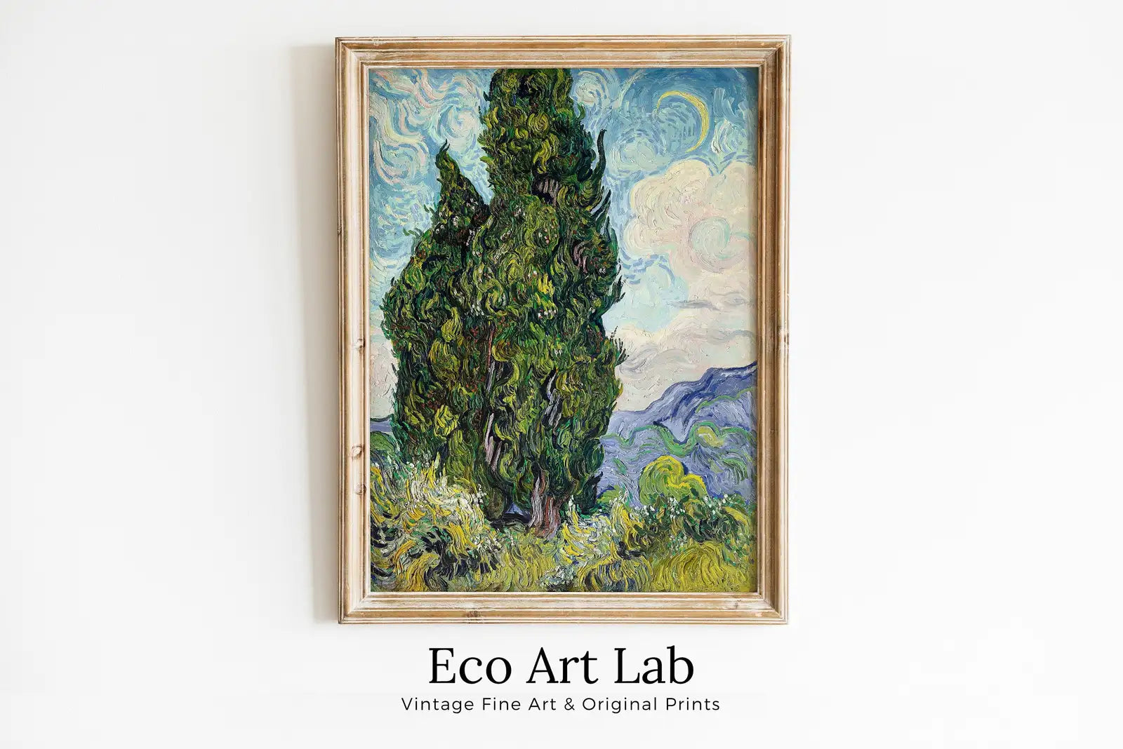 Impression des cyprès de Vincent van Gogh : Une œuvre d’art printanière. Téléchargement instantané pour une décoration murale vintage.
