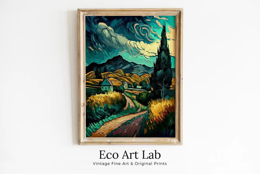Vincent van Gogh Inspired Landscape Painting. Printable. Instant Download van Gogh Art Print Digital Painting Wall Decor. Fine Art Print – Printable Wall Art