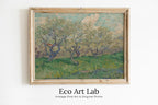 Framed view of Vincent van Gogh Orchard in Blossom Printable Famous Art Print. Instant Download van Gogh Print. Vintage Art. Botanical Landscape Painting – printable wall art digital download.