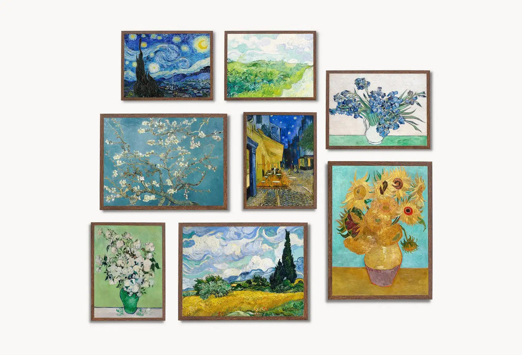 Ensemble d’impressions murales de Vincent van Gogh. Ensemble de galerie murale. Ensemble de 8 impressions de Van Gogh. Collection de peintures célèbres, impressions d’art fin. Ensemble d’art de Van Gogh