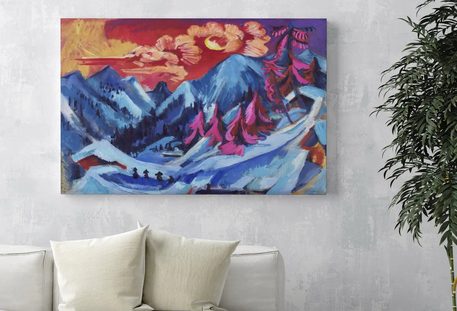 Vintage Abstract Mountain Landscape Painting. Colorful Wall Art Print. Winter Landscape in Moonlight Abstract Art. Mountain Printable Art – Printable Wall Art Digital Download – Digital Download