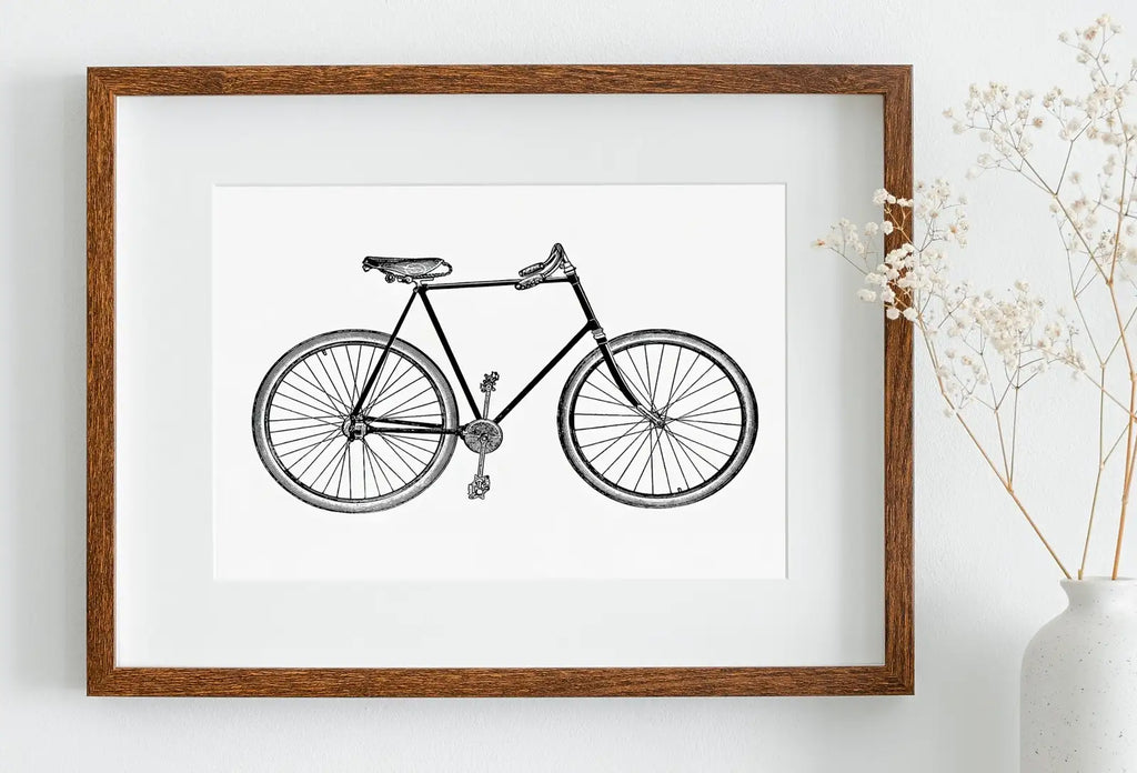 Included artwork preview showing first selection of artworks from Vintage Bike Print Bicycle Poster. Cycling Minimalist Black and White Wall Art. Retro Bicycle Print Digital Printable Art. Old Bike Poster.