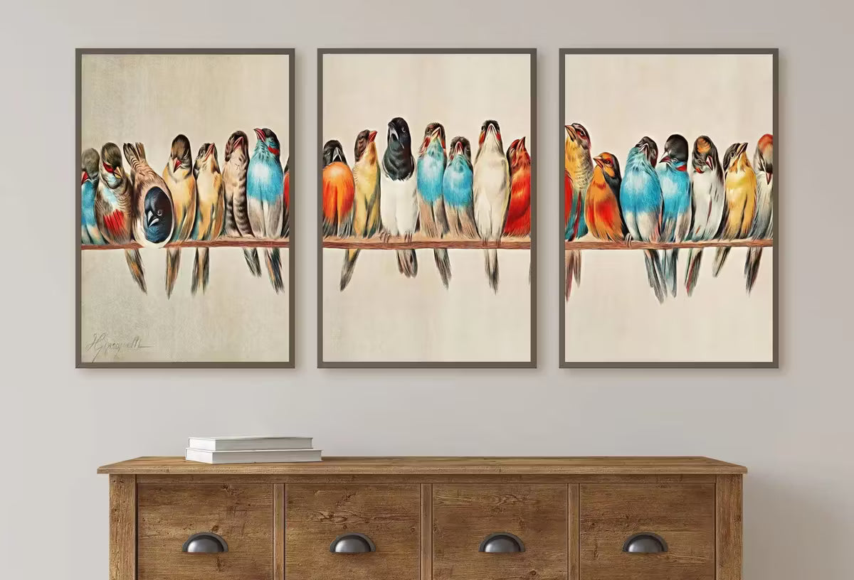 Vintage Bird Art 3 Piece Wall Art Gallery Wall Set. Instant Download Printable Wall Art Bird Painting. Birds Decor Wall Art Prints – Printable Wall Art Set