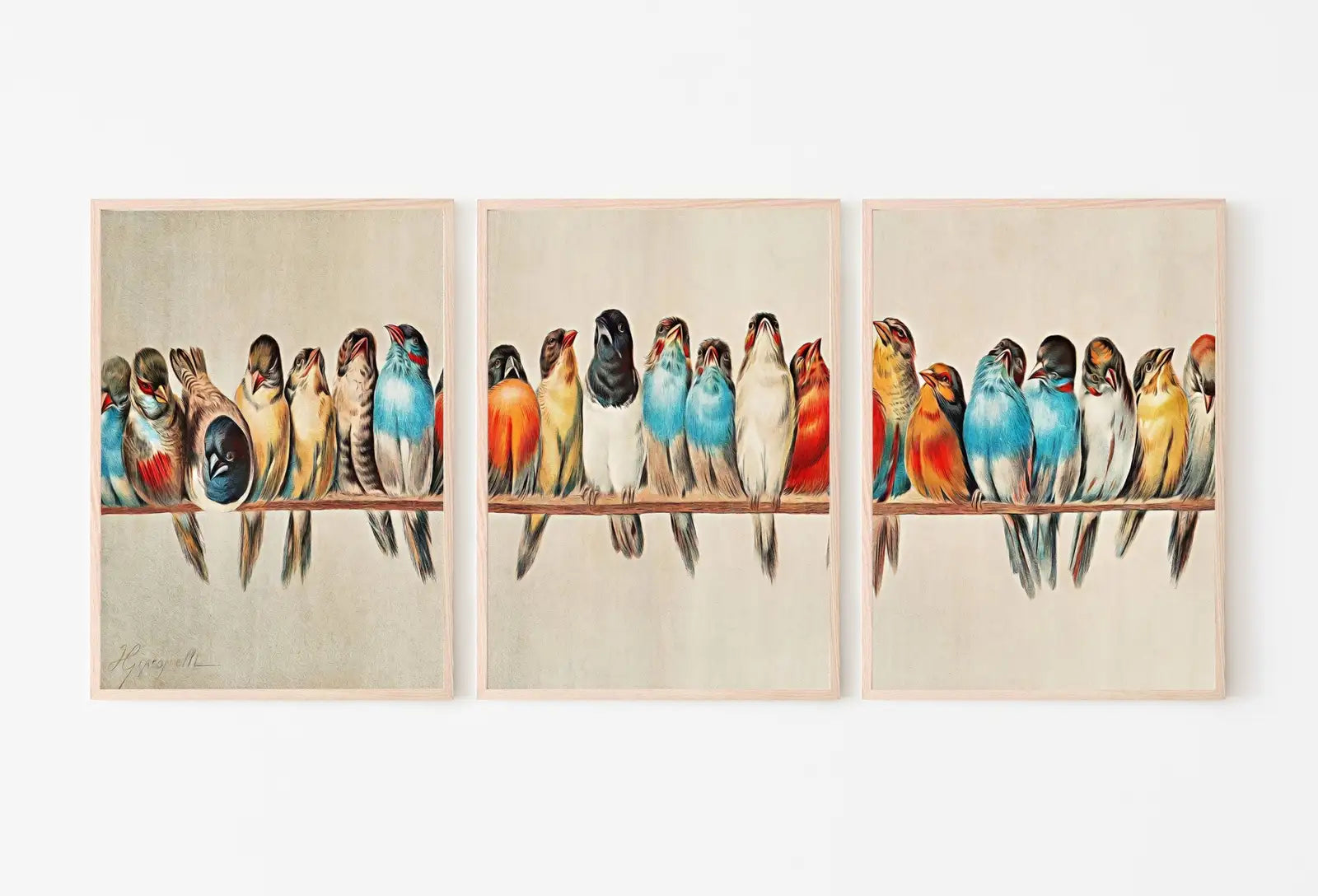 Detail view of artwork from Vintage Bird Art 3 Piece Wall Art Gallery Wall Set. Instant Download Printable Wall Art Bird Painting. Birds Decor Wall Art Prints. (variation 1)