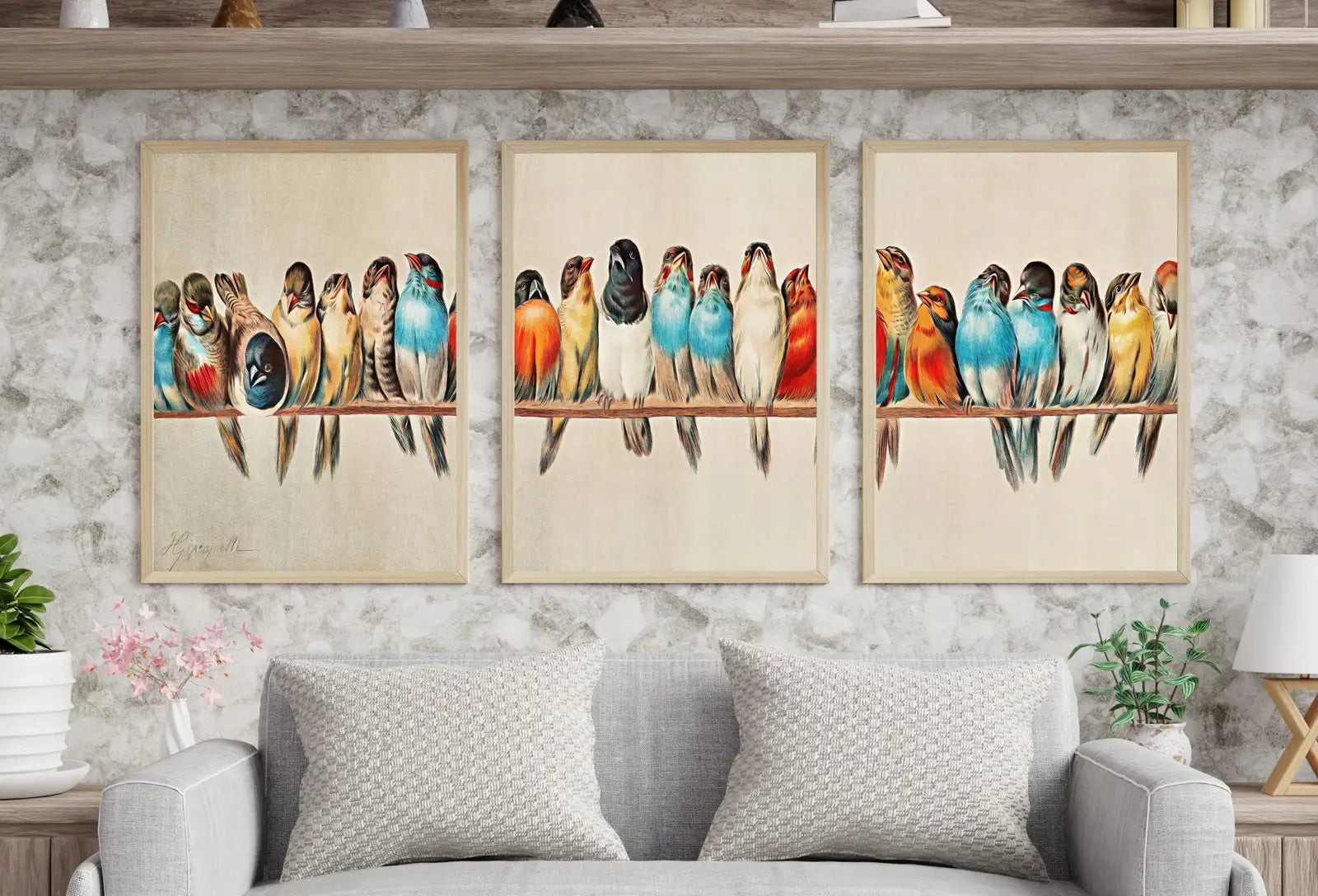 Detail view of artwork from Vintage Bird Art 3 Piece Wall Art Gallery Wall Set. Instant Download Printable Wall Art Bird Painting. Birds Decor Wall Art Prints. (variation 2)