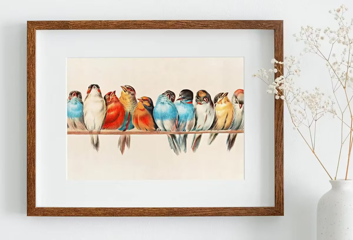 Vintage Birds Perched on Branch Painting. Instant Download Printable Wall Art. Bird Painting. Birds Decor Wall Art Prints. Birds Poster #1 – Printable Wall Art