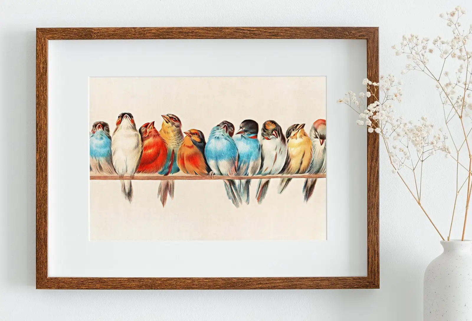 Peinture vintage d’oiseaux perchés sur une branche. Téléchargement instantané d’art mural à imprimer. Peinture d’oiseau. Décor mural d’oiseaux, impressions d’art. Affiche d’oiseaux #1
