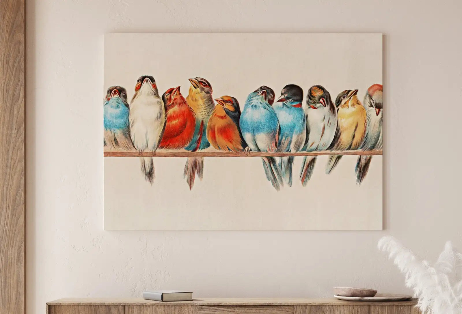 Peinture vintage d’oiseaux perchés sur une branche. Téléchargement instantané d’art mural à imprimer. Peinture d’oiseau. Décor mural d’oiseaux, impressions d’art. Affiche d’oiseaux #1