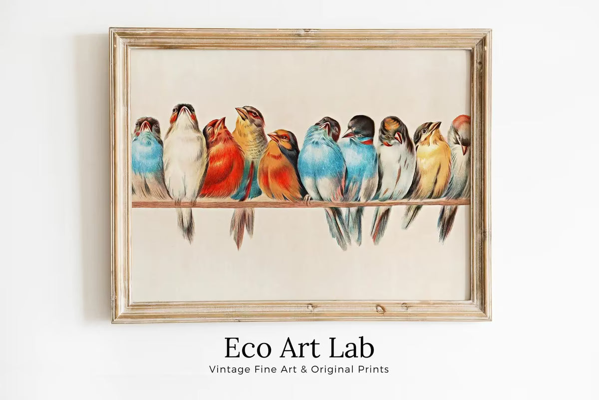 Vintage Birds Perched on Branch Painting. Instant Download Printable Wall Art. Bird Painting. Birds Decor Wall Art Prints. Birds Poster #1 – Printable Wall Art