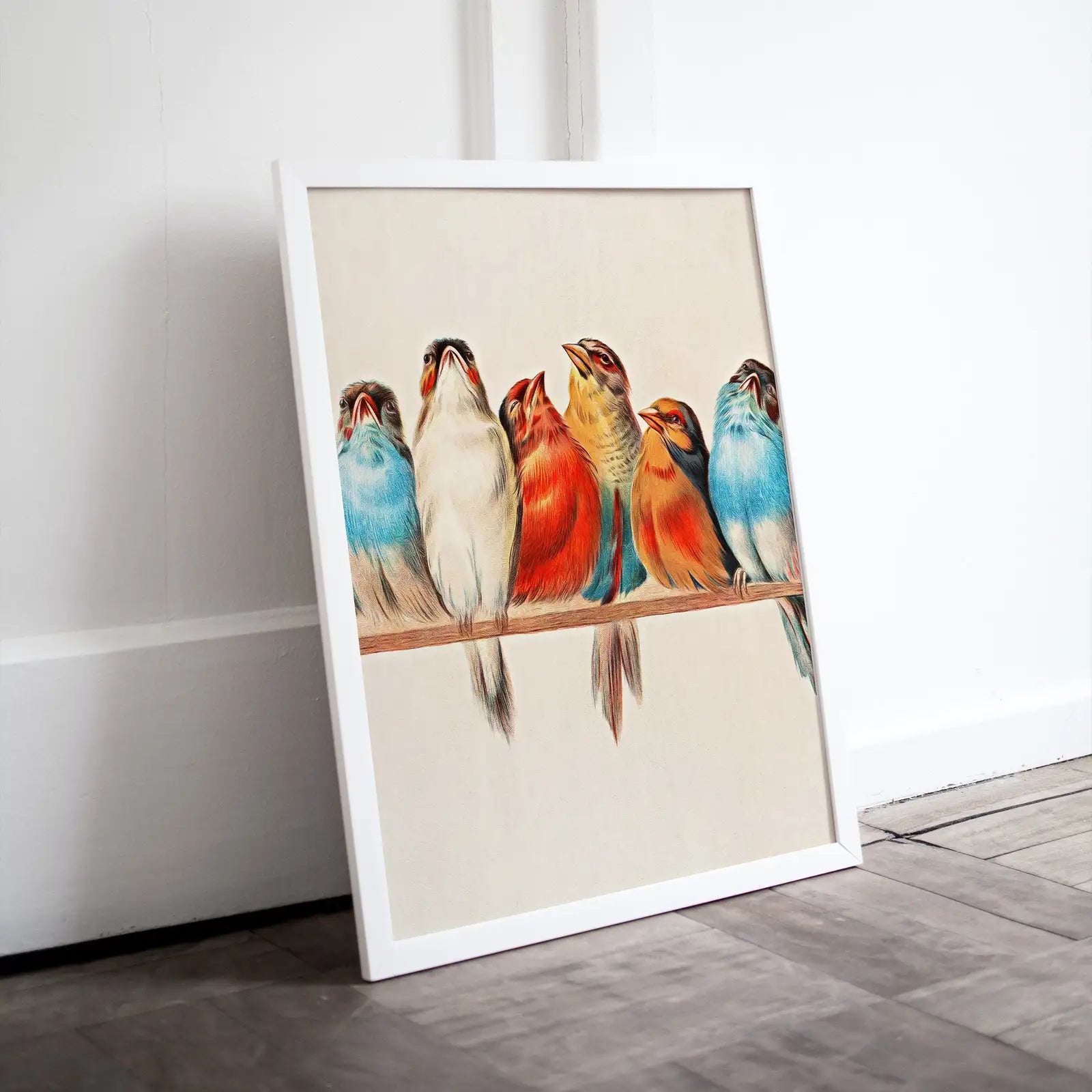 Peinture d’oiseaux perchés sur une branche. Téléchargement instantané d’art mural imprimable. Peinture d’oiseaux. Impressions d’art mural verticales. Poster d’oiseaux.