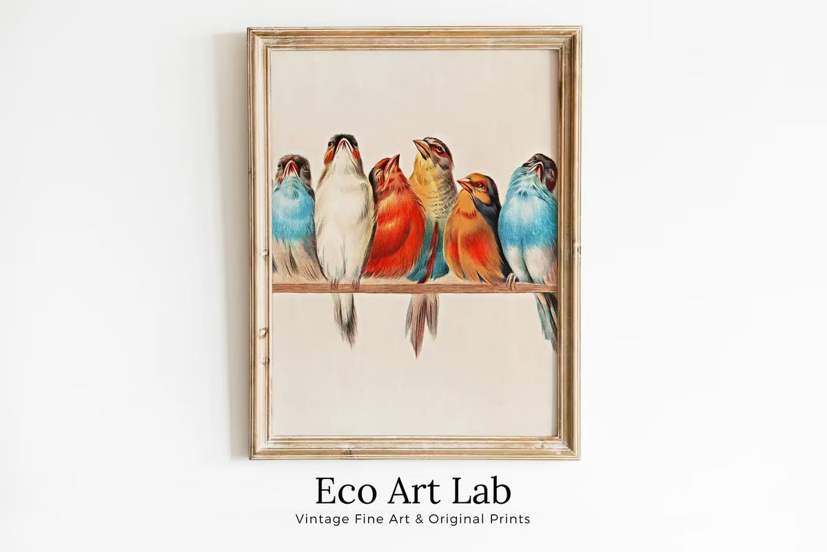 Vintage Birds Perched on Branch Painting. Instant Download Printable Wall Art. Bird Painting. Vertical Decor Wall Art Prints. Birds Poster – Printable Wall Art