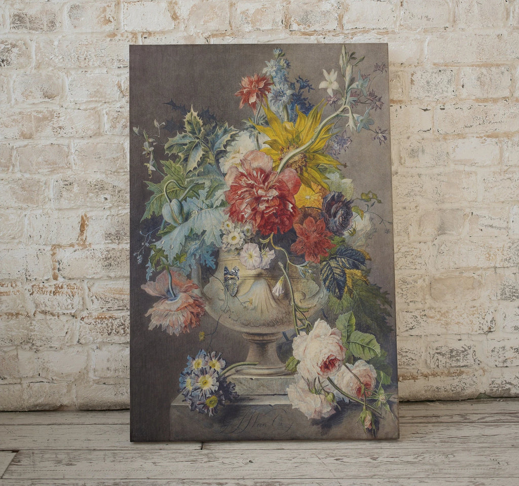 Detail view of artwork from Vintage Botanical Still Life Painting. Printable Bouquet of Flowers in Vase Still Art Vintage Print. Antique Retro Artwork Instant Download. (variation 2)