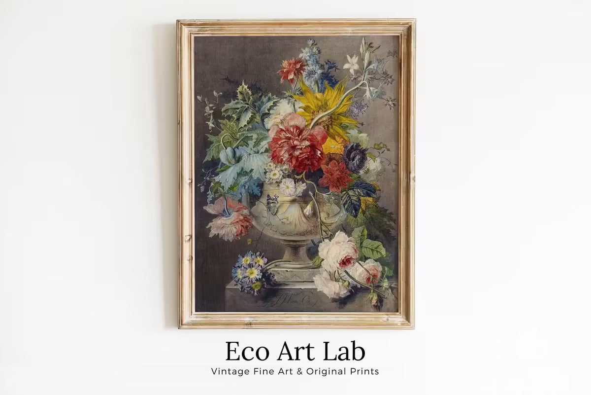 Vintage Botanical Still Life Painting. Printable Bouquet of Flowers in Vase Still Art Vintage Print. Antique Retro Artwork Instant Download – Printable Wall Art
