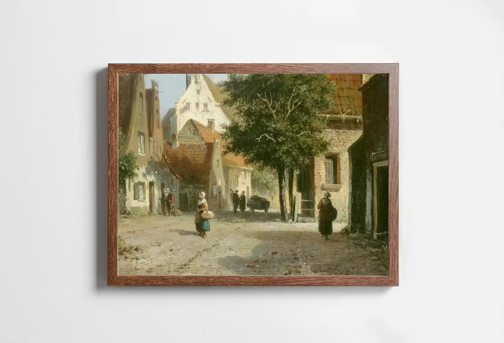 Vintage Country Oil Painting, Rustic European Village Print. Antique Painting Street Scene Village Road Print. Vintage Landscape Wall Art – Printable Wall Art