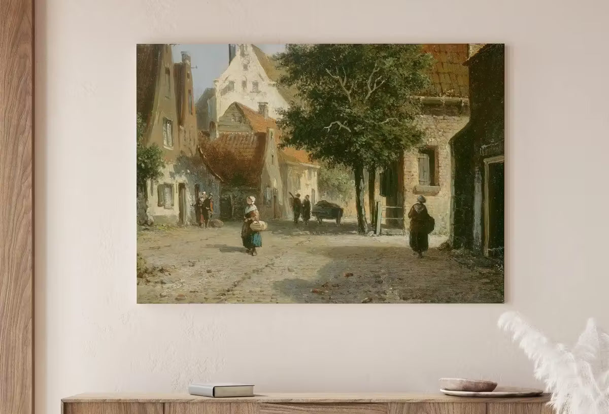 Vintage Country Oil Painting, Rustic European Village Print. Antique Painting Street Scene Village Road Print. Vintage Landscape Wall Art – Printable Wall Art