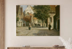 Detail view of artwork from Vintage Country Oil Painting, Rustic European Village Print. Antique Painting Street Scene Village Road Print. Vintage Landscape Wall Art. (variation 1)