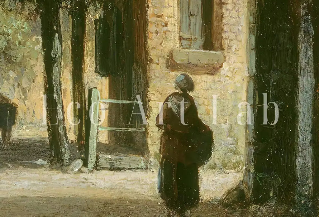 Vintage Country Oil Painting, Rustic European Village Print. Antique Painting Street Scene Village Road Print. Vintage Landscape Wall Art – Printable Wall Art