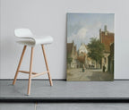 Detail view of artwork from Vintage Country Painting, Rustic European Village Print. Antique Oil Painting Street Scene Village Road Print. Vintage Landscape Wall Art. (variation 1)