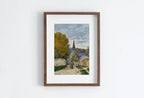 Detail view of artwork from Vintage Country Painting, Rustic European Village Print. Claude Monet Painting Street Scene Village Road Print. Vintage Landscape Wall Art. (variation 2)