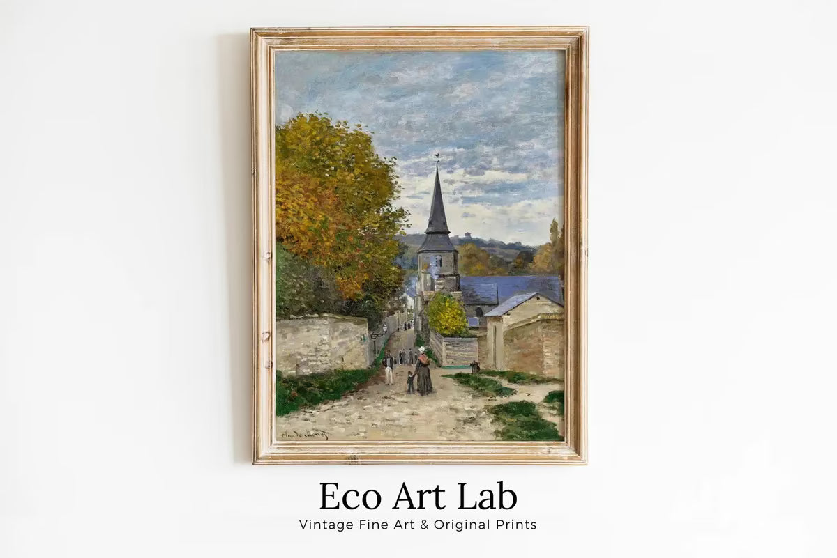 Vintage Country Painting, Rustic European Village Print. Claude Monet Painting Street Scene Village Road Print. Vintage Landscape Wall Art – Printable Wall Art