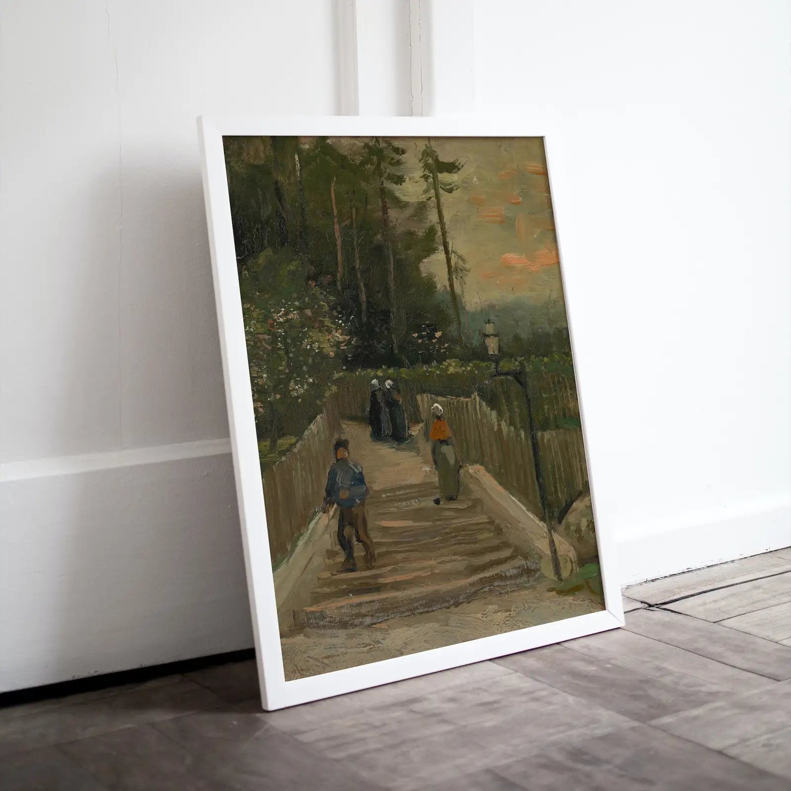 Peinture de paysage de campagne vintage, impression de Paris rustique de Van Gogh. Peinture à l’huile antique de scène de campagne Village Road. Art mural de paysage vintage