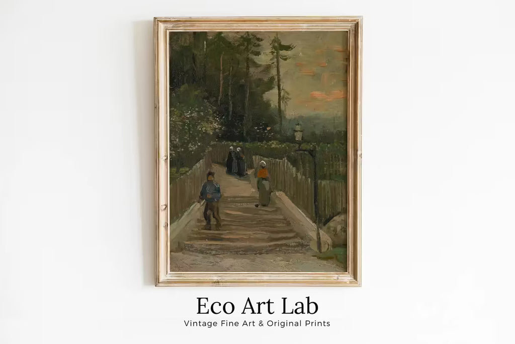 Vintage Country Painting, Rustic van Gogh Paris Print. Antique Oil Painting Country Scene Village Road Print. Vintage Landscape Wall Art – Printable Wall Art