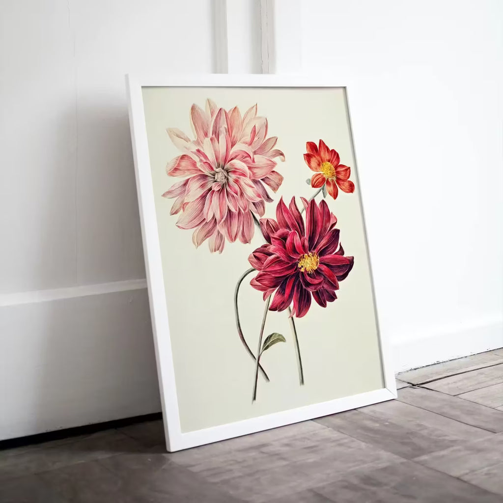Vintage Dahlia Printable Wall Art. Pink & Red Dahlias Painting. Instant Download Floral Illustration Botanical Print. Printable Flower Art – Printable Wall Art