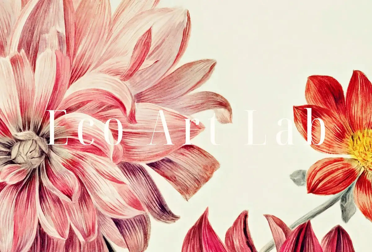 Art mural imprimable de dahlias vintage. Peinture de dahlias roses et rouges. Illustration florale instantanée et impression botanique. Art floral imprimable.