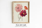 Framed view of Vintage Dahlia Printable Wall Art. Pink & Red Dahlias Painting. Instant Download Floral Illustration Botanical Print. Printable Flower Art – printable wall art digital download.