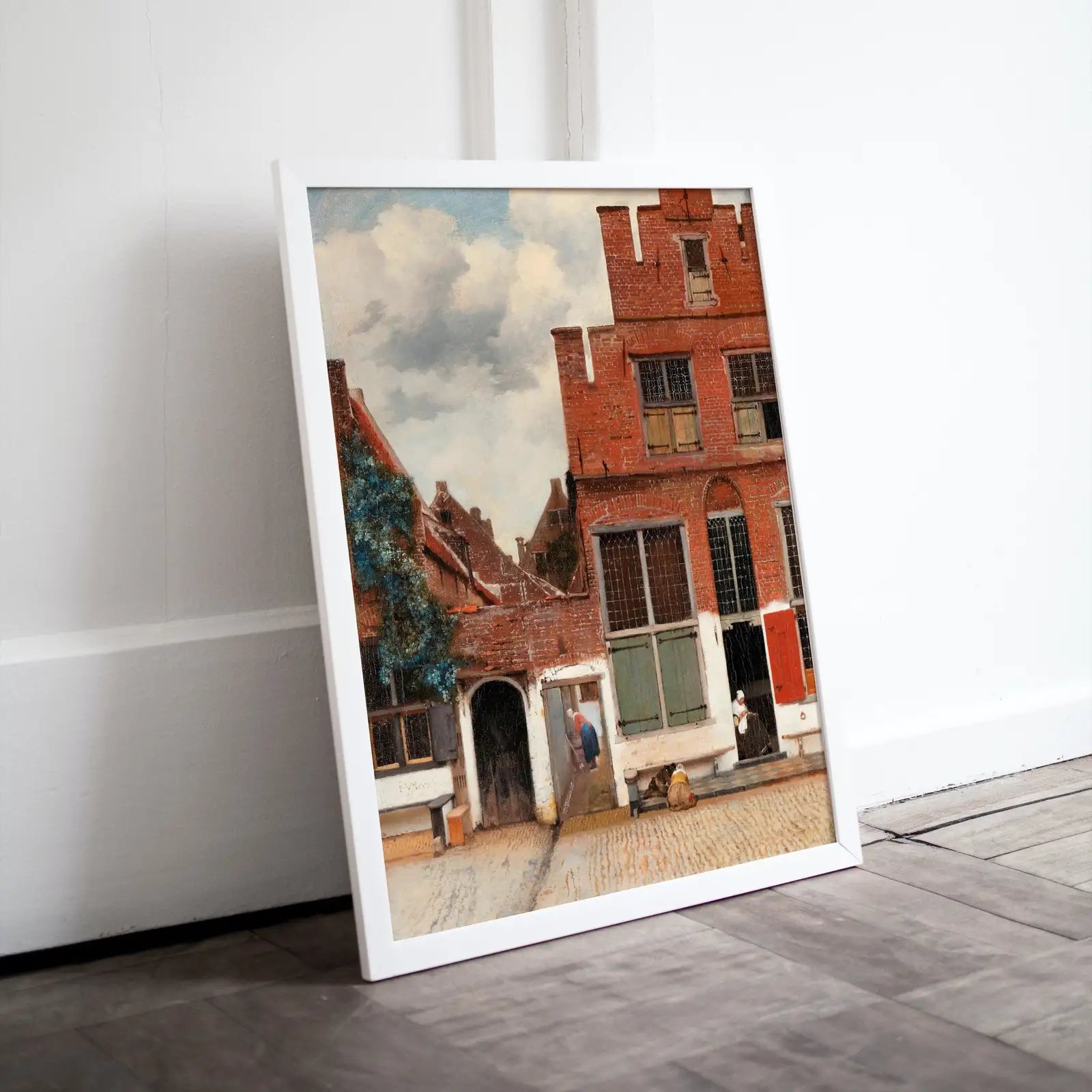 Peinture de paysage de rue européenne vintage, impression rustique, scène de rue de peinture à l’huile antique, art mural vintage classique de Vermeer