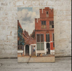 Detail view of artwork from Vintage European Street Landscape Painting Rustic Print. Antique Oil Painting Street Scene. Vermeer Classic Vintage Printable Wall Art. (variation 1)