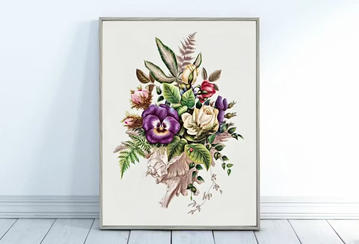 Vintage Flower Bouquet Still Art Print, Antique Retro Style Colorful Botanical Painting, Printable Digital Wall Art, Instant Download – Printable Wall Art