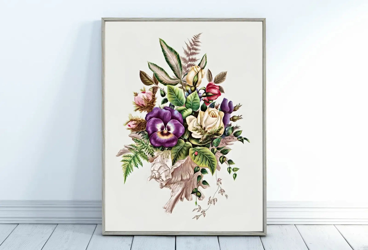 Included artwork preview showing first selection of artworks from Vintage Flower Bouquet Still Art Print, Antique Retro Style Colorful Botanical Painting, Printable Digital Wall Art, Instant Download.