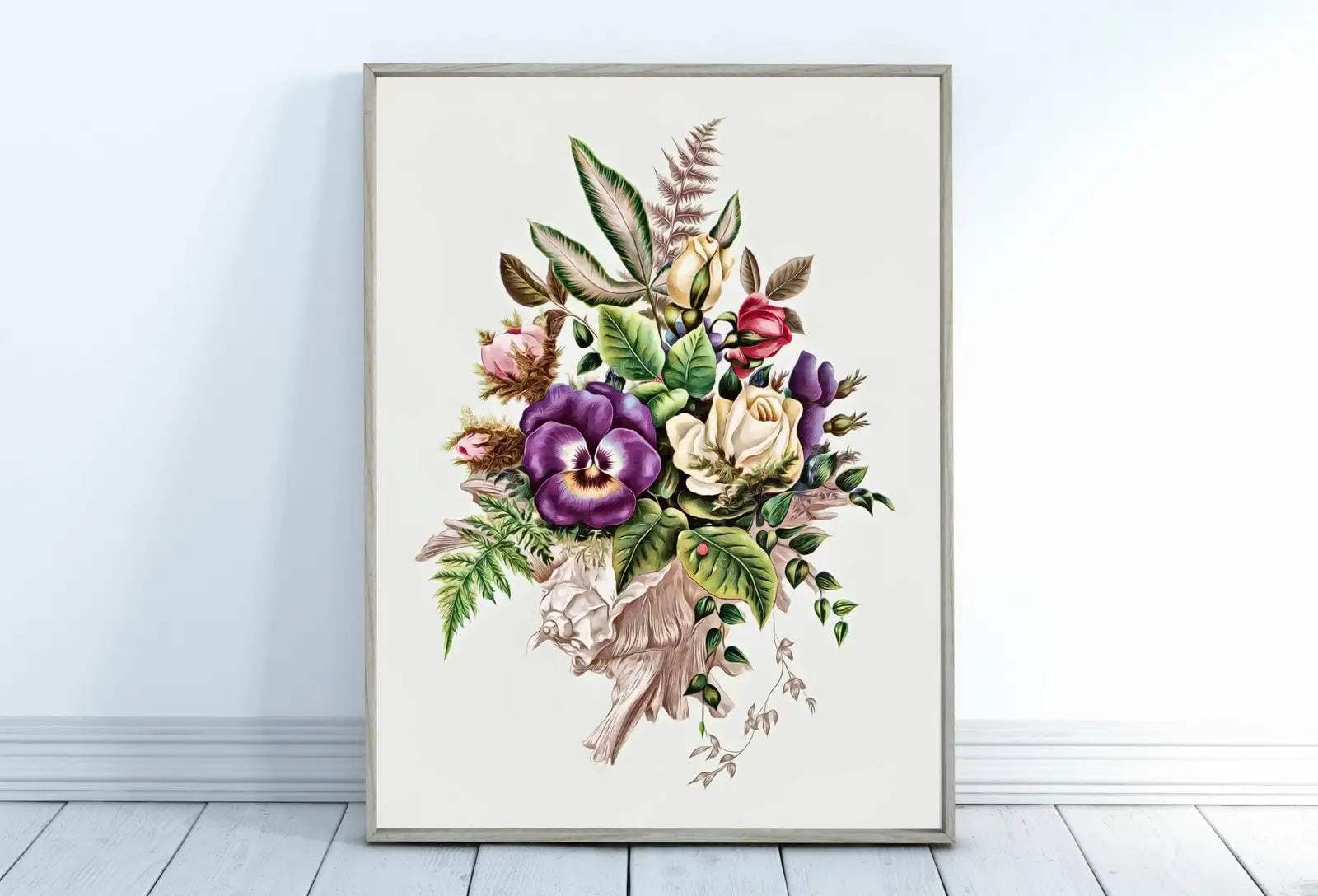 Tableau Bouquet de Fleurs Vintage : Une impression artistique de bouquets de fleurs colorées dans un style rétro.