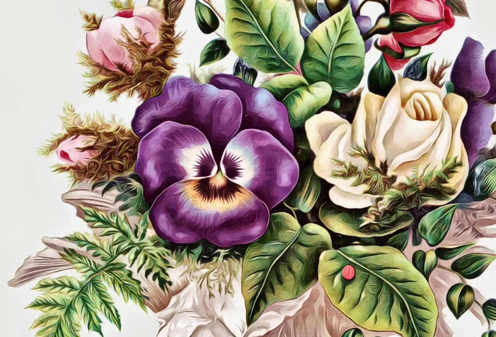 Tableau Bouquet de Fleurs Vintage : Une impression artistique de bouquets de fleurs colorées dans un style rétro.