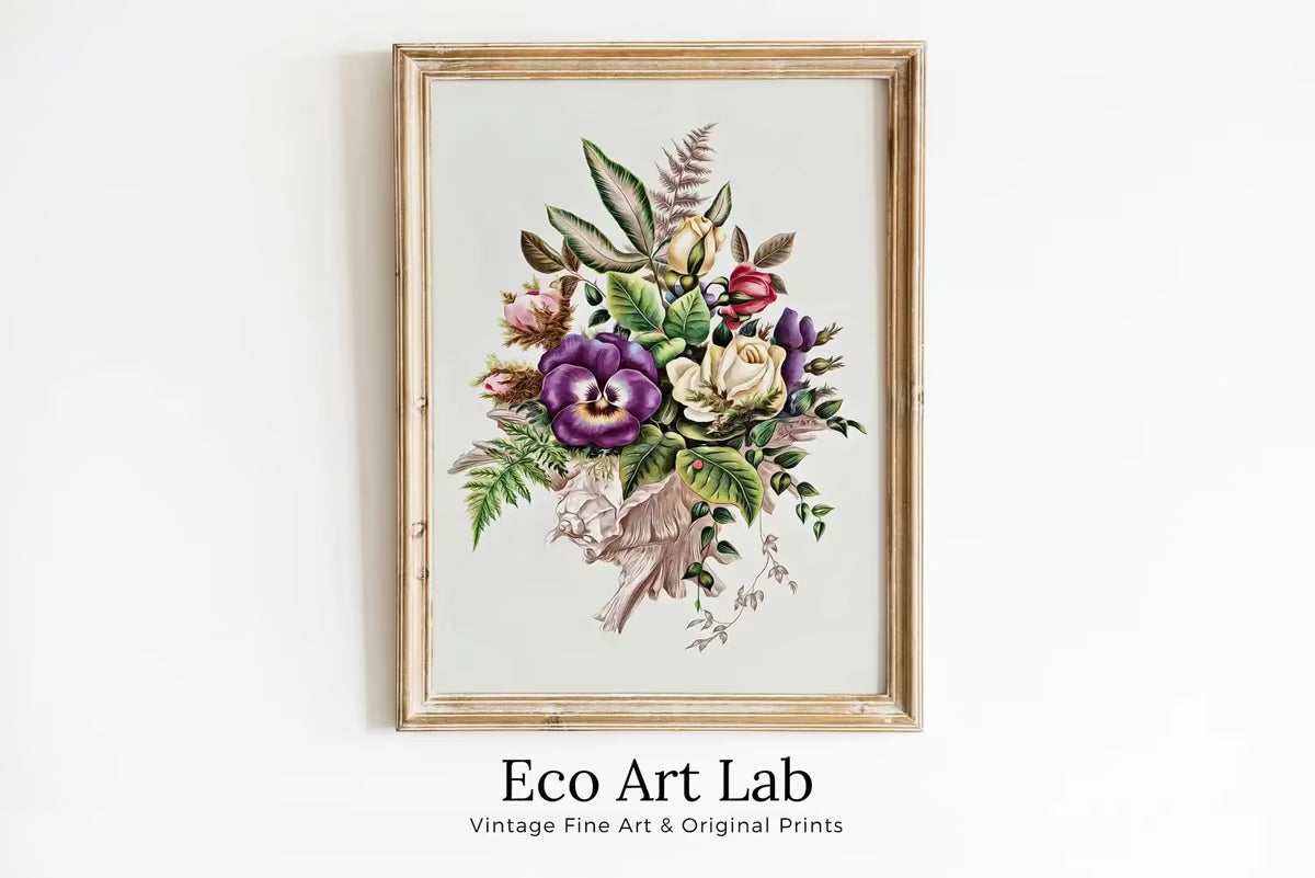 Vintage Flower Bouquet Still Art Print, Antique Retro Style Colorful Botanical Painting, Printable Digital Wall Art, Instant Download – Printable Wall Art