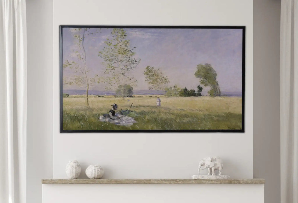Included artwork preview showing first selection of artworks from Vintage Frame TV Claude Monet. Meadow at Bezons. Summer Landscape Painting. Monet 4K painting for Samsung Frame TV. Instant Download.