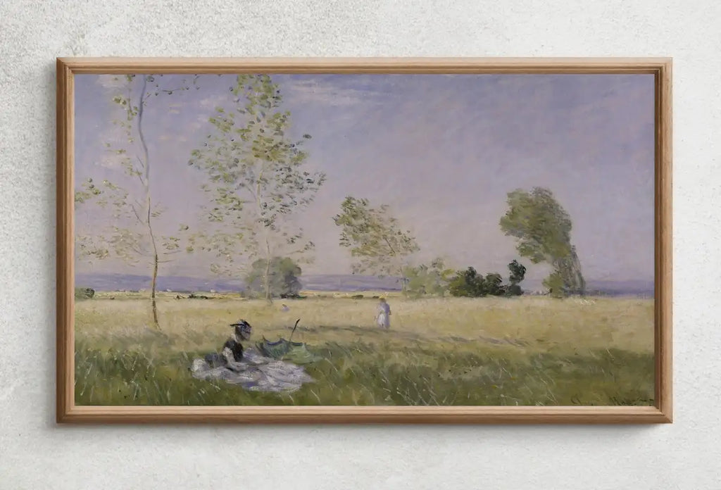 Detail view of artwork from Vintage Frame TV Claude Monet. Meadow at Bezons. Summer Landscape Painting. Monet 4K painting for Samsung Frame TV. Instant Download. (variation 2)