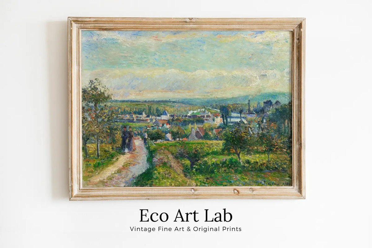 Framed view of Vintage French Countryside Impressionist Wall Decor. Antique Landscape Painting. Country Fine Art Print. Printable Instant Download Art. – printable wall art digital download.