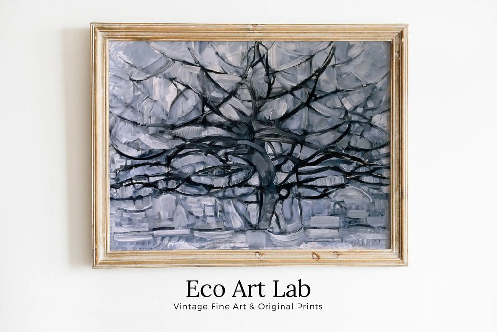 Framed view of Vintage Gray Tree Abstract Famous Painting Art Print. Printable Minimal Art Prints. Aesthetic Wall Art. Minimalist Abstract Fauvism Poster – printable wall art digital download.