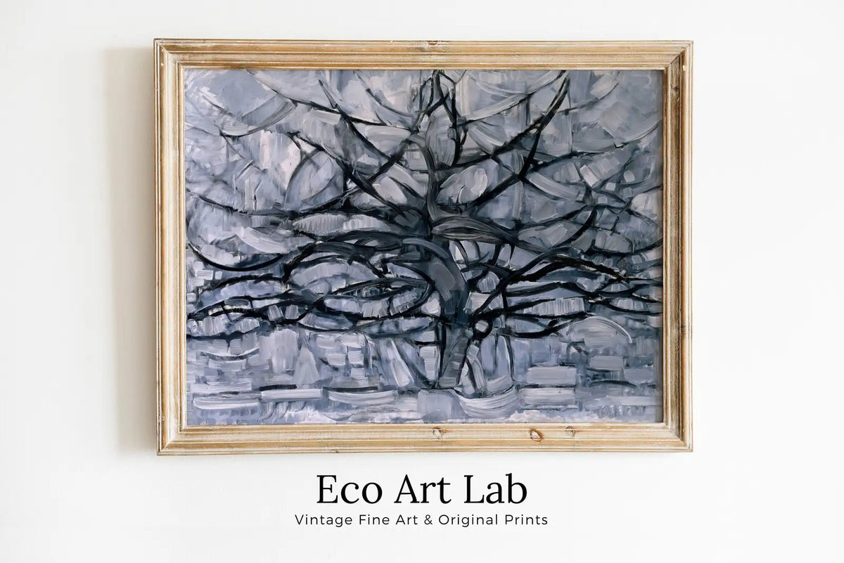 Framed view of Vintage Gray Tree Abstract Famous Painting Art Print. Printable Minimal Art Prints. Aesthetic Wall Art. Minimalist Abstract Fauvism Poster – printable wall art digital download.