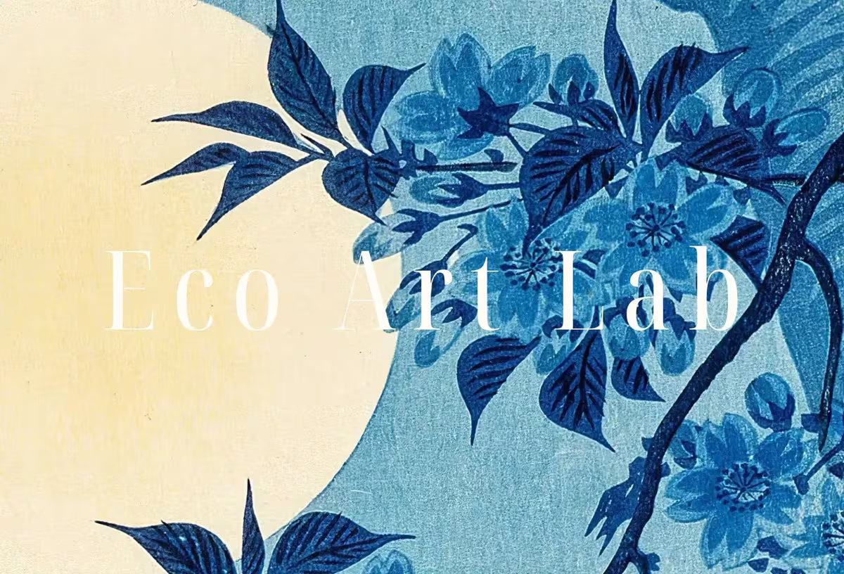 Vintage Japanese Blossoming Cherry and Full Moon Blue Painting Printable Wall Art. Antique Japanese Art. Botanical Print Floral Wall Decor – Printable Wall Art