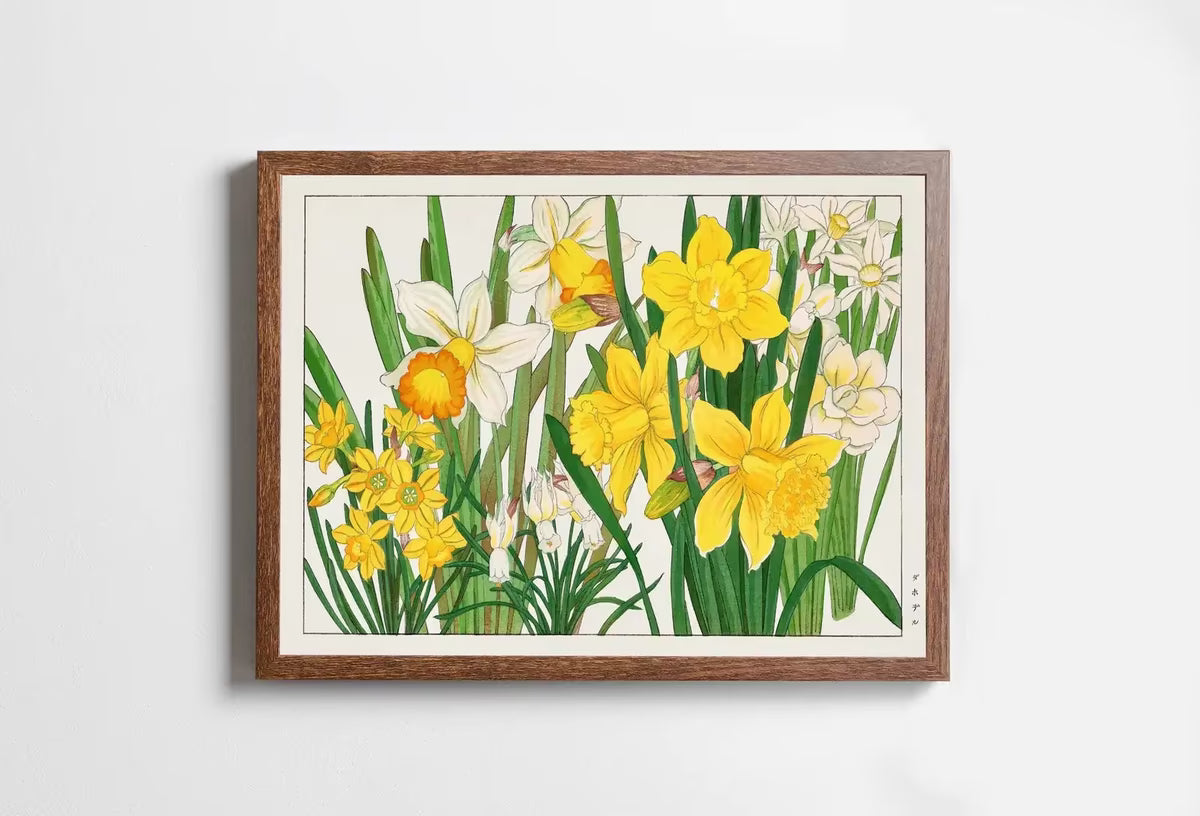 Vintage Japanese Botanical Art Daffodil Flowers Painting Printable Wall Art. Floral Decor Antique Japanese Art. Botanical Print Wall Art – Printable Wall Art