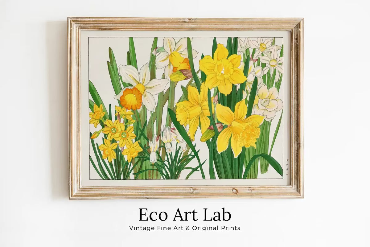 Vintage Japanese Botanical Art Daffodil Flowers Painting Printable Wall Art. Floral Decor Antique Japanese Art. Botanical Print Wall Art – Printable Wall Art
