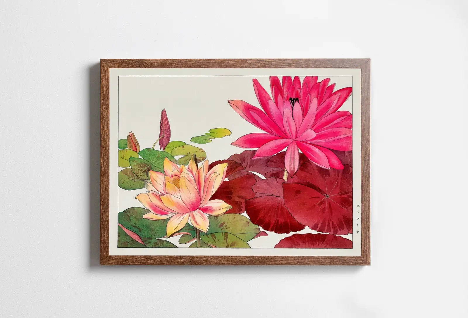 Art botanique japonais vintage : Peinture de fleurs de lotus - Décoration florale japonaise antique, téléchargement numérique pour la décoration murale.